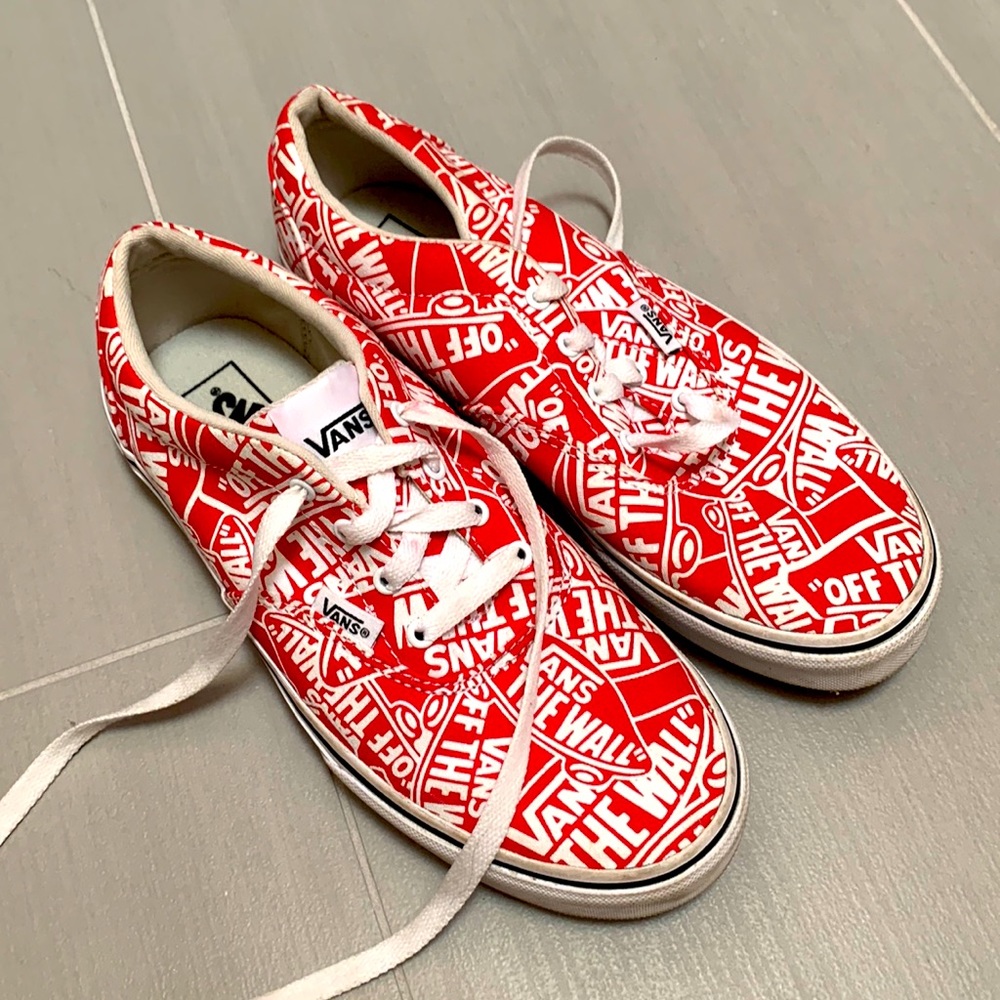 Worn only once - red and white vans tennis shoes size 4.5 US youth